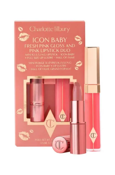 Charlotte Tilbury Icon Baby Fresh Pink Gloss and Pink Lipstick Duo. 