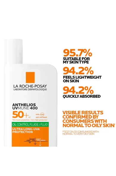 LA ROCHE-POSAY Anthelios UVMune 400 Oil Control Invisible Fluid Sunscreen SPF 50+ for Oily Skin 50ml