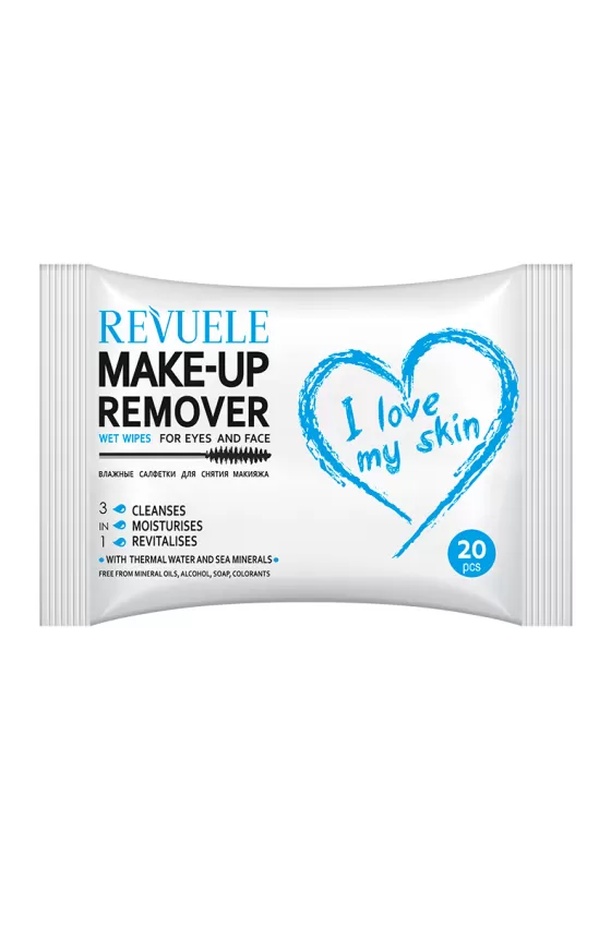 REVUELE WET WIPES I LOVE MY SKIN MAKE-UP REMOVER FOR EYES AND FACE WITH THERMAL WATER AND SEA MINERALS